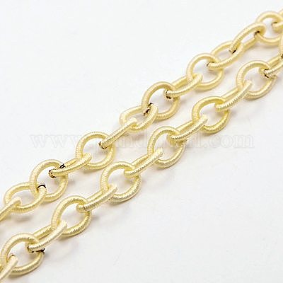 手作りナイロンアズキチェーンループ  オーバル  ライトカーキ  8~9x11~13x2mm  85cm/連について  33.5インチ&nbsp;LS-EC-A001-42-1