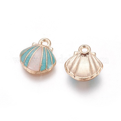 合金エナメルチャーム  シェル  ライトゴールド  ターコイズ  12.5x11.5x3mm  穴：1.4mm&nbsp;PALLOY-F224-05G-01-1
