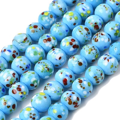 手作りランプワークビーズ連売り  ラウンド  ライトスカイブルー  8mm  穴：2mm  約45個/連  12.01''（30.5センチメートル）&nbsp;LAMP-H071-01B-08-1