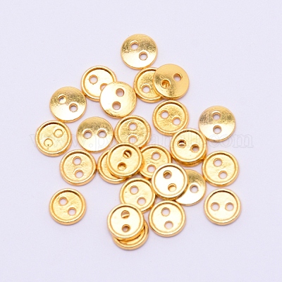 合金ミニボタン  2穴  フラットラウンド  カドミウムフリー＆鉛フリー  ゴールドカラー  4x1.5mm  穴：0.8mm&nbsp;PALLOY-WH0076-49B-G-1
