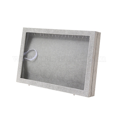 見える窓付きのベルベットネックレスプレゼンテーションボックス  長方形  銀  24x35cm&nbsp;PW-WG16935-01-1