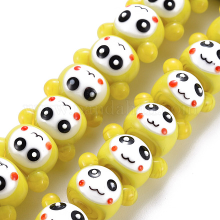 手作り凹凸柄ランプワークビーズ連売り  めめしい男  きいろ  12~13x17~19x14~15mm  穴：2mm  約40個/連  18.11インチ（46cm）&nbsp;LAMP-S194-021D-1