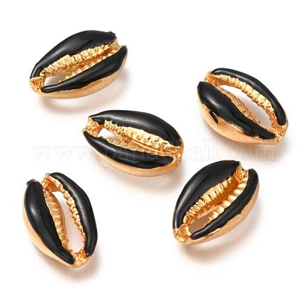合金ビーズ  エナメル  シェル  18KGP本金メッキ  ブラック  19~20x12~12.5x6mm&nbsp;ENAM-J642-10-1