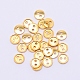 合金ミニボタン  2穴  フラットラウンド  カドミウムフリー＆鉛フリー  ゴールドカラー  4x1.5mm  穴：0.8mm&nbsp;PALLOY-WH0076-49B-G-1