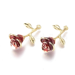 合金ペンダント  エナメル  花バラ  ゴールドカラー  レッド  27x14x9mm  穴：1.4mm