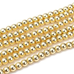 電気メッキ磁気無し合成ヘマタイトビーズ連売り  スムーズなラウンド  黄金メッキ  6mm  穴：1~1.5mm  約67~72個/連  15.7インチ