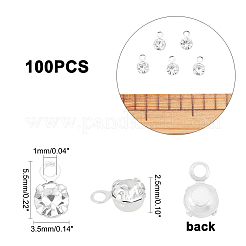 真鍮クリスタルラインストーンチャーム100個  フラットラウンド  銀  5.5x3.5x2.5mm  穴：1mm&nbsp;KK-PH0003-81