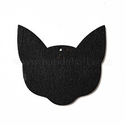 片面プリントウッドビッグペンダント  ハロウィンチャーム  ブラック  猫の形  61x63.5x2.5mm  穴：3mm&nbsp;WOOD-I010-13B