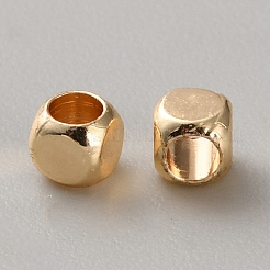 真鍮ビーズ  キューブ  14KGP本金メッキ  3x3x3mm  穴：2mm&nbsp;KK-WH0088-24B-G