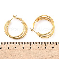 女性用真鍮トリプルフープピアス  マットなスタイル  22KGP本金メッキ  31.5x30x8mm&nbsp;EJEW-U055-01G