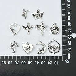 100pcs10スタイルチベットスタイルアロイペンダント  キューピッド＆エンジェルチャーム  アンティークシルバー  13~25x14~20x3~5mm  穴：1.5mm  10個/スタイル&nbsp;TIBEP-CJ0003-05