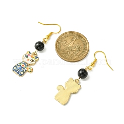 5 ペア 5 スタイル ラック メッキ合金猫の形のダングル イヤリング  アクリルビーズ付き  ミックスカラー  56x14.5mm  1ペア/スタイル&nbsp;EJEW-JE05446