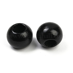 スプレー塗装ウッドヨーロッパビーズ  ラウンド  大穴ビーズ  ブラック  19~20mm  穴：9~9.5mm&nbsp;WOOD-F017-05D