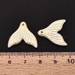 ABSプラスチックパール調ビーズ  魚尾  ゴールドライン入り  半分メッキ  ゴールド  20x20x3mm  穴：1.5mm&nbsp;OACR-T029-76A