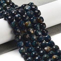 天然タイガーアイ染めビーズ連売り  多面カット  キューブ  ブラック  7x8x7mm  穴：1mm  約47~48個/連  13.35~13.46''（33.9~34.2センチメートル）&nbsp;LS-G-H028-A01-03