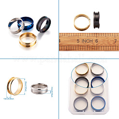 ステンレス鋼の溝付き指輪のセッティング  リングコアブランク  インレイリングジュエリー作成用  ミックスカラー  8mm  内径：20mm  4個/箱&nbsp;MAK-TA0001-05