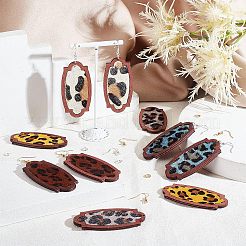 ヒョウ柄の長方形ダングルイヤリングの作り方キット  木製の牛革ペンダントを含む  真鍮のピアスフック  ミックスカラー  110個/箱&nbsp;DIY-OC0009-49