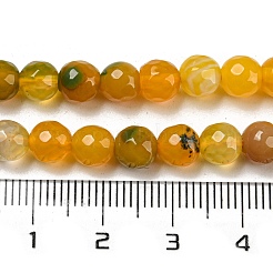 天然石瑪瑙ビーズ連売り  染め  ラウンド  多面カット  グリーン  きいろ  6mm  穴：1mm  約62個/連  14.17インチ（36cm）&nbsp;G-E469-02-6mm