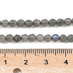 天然石ラブラドライトビーズ連売り  多面カット  ラウンド  グレー  4mm  穴：1mm  約90個/連  15.35''（39センチメートル）&nbsp;G-G213-4mm-03