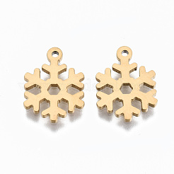 304ステンレススチールチャーム  レーザー切断  スノーフレーク  クリスマスのために  14KGP本金メッキ  13x9.5x1mm  穴：1mm&nbsp;X-STAS-S116-079G