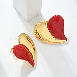ハート 304 ステンレス スタッド イヤリング  エナメル  ゴールドカラー  ファイヤーブリック  21.5x24mm&nbsp;LS-EJEW-A130-01G-03