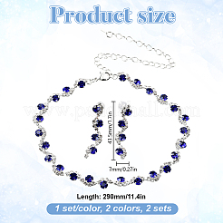 2セット2色の合金ラインストーンネックレスとスタッドピアスセット  フラットラウンド  ミックスカラー  43.5x7mm&nbsp;SJEW-GO0001-10A