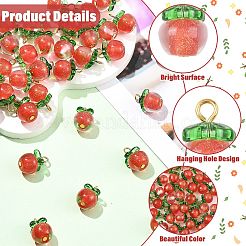 透明樹脂と透明ガラスペンダント40個  鉄パーツ  りんごチャーム  レッド  16mm  穴：2mm&nbsp;PALLOY-CJ00193