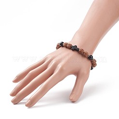 天然黒瑪瑙（染め）＆ルドラクシャ＆合成ターコイズ（染め）ストレッチブレスレット  女性のためのクロスヨガジュエリー  内径：2-1/8インチ（5.4cm）&nbsp;BJEW-TA00187-02