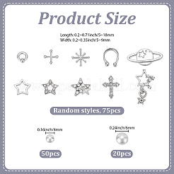 145個 3スタイル プラスチック&樹脂&亜鉛合金ラインストーンカボション  ネイルアートの装飾の付属品  混合図形  銀  4~6mm&nbsp;MRMJ-SP0001-41