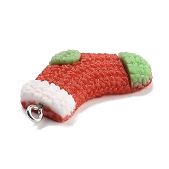 クリスマステーマの不透明樹脂ペンダント  プラチナトーンの鉄ループ付き  クリスマスソックス  32.5x21.5x6mm  穴：2mm&nbsp;RESI-F054-A05