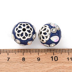 手作り樹脂インドネシアラウンドビーズ  合金ラインストーンパーツ  ラウンド  マリンブルー  17x16x16mm  穴：1.8mm&nbsp;IPDL-P005-07AS-02