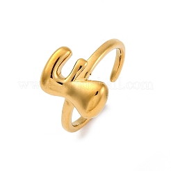 女性用304ステンレススチールオープンカフリング  文字L  18KGP本金メッキ  文字F  13~14x7~15mm&nbsp;RJEW-M060-01G-06