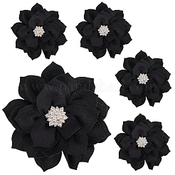 ポリエステルとラインストーンの装飾アクセサリー  ドレス衣装の装飾用  花  ブラック  77~80x26mm&nbsp;DIY-WH20063-015A