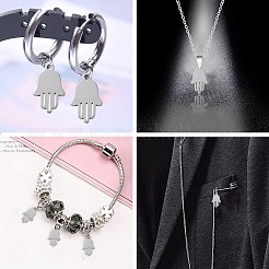 ステンレススチールチャーム201個  hamsa hand/hand of miriam チャーム  ステンレス鋼色  12.5x7.5x1mm  穴：1mm&nbsp;STAS-CJC0006-06