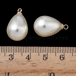 ABSプラスチックパールペンダント  ティアドロップ  合金ループ付き  ゴールドカラー  22x13mm  穴：1.6mm&nbsp;FIND-Z105-03H-02G