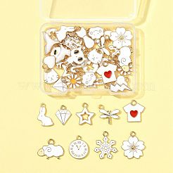 40個20スタイルアロイエナメルペンダント  混合図形  ライトゴールド  ホワイト  12~26x7~18x1.5~3mm  穴：1.4~2mm  2個/スタイル&nbsp;ENAM-FS0003-32