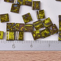 MIYUKIティラビーズ  日本製シードビーズ  2穴  （tl4519)不透明な暗い黄色のピカソ  5x5x1.9mm  穴：0.8mm  約118個/10g&nbsp;X-SEED-J020-TL4519