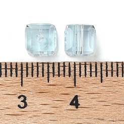 K9ガラス模造オーストリアクリスタルビーズ  多面カット  正方形  シアン  6x6x6mm  穴：1.5mm&nbsp;GLAA-D023-01-01