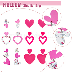6セット6スタイルのアクリルハート非対称イヤリング  スチール鉄ピン付きダングルスタッドピアス  ショッキングピンク  36~72mm  1セット/スタイル&nbsp;EJEW-FI0001-66