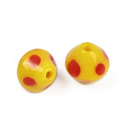 手作りランプワークビーズ  水玉模様の双円錐  ゴールド  12.5~13x11mm  穴：1.8mm&nbsp;LAMP-H069-02B