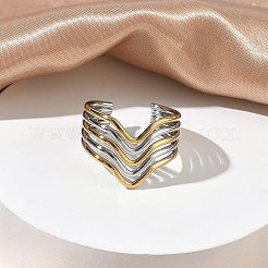 304ステンレススチール製多層カフオープンリング（女性用）  イオンプレーティング（ip）  ゴールデン·ステンレス鋼色  16mm  内径：19mm&nbsp;RJEW-A095-06PG