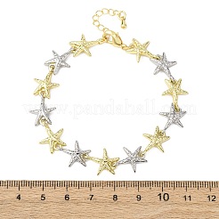 女性用真鍮リンクチェーンブレスレット  プラチナ·ゴールデン  ヒトデ  7-1/8インチ（18.2cm）  リンク：15x12x2.5mm&nbsp;BJEW-G762-01GP-04