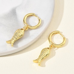 女性用真鍮フープダングルイヤリング  魚  ラックめっき  長持ちメッキ  鉛フリー＆カドミウムフリー  18KGP本金メッキ  34.5x7mm&nbsp;EJEW-A167-16G