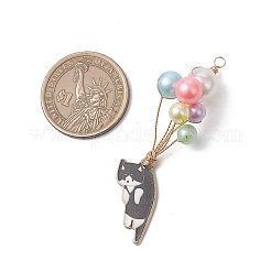 イミテーションパールアクリル＆合金エナメルビッグペンダント  猫のチャーム付き風船  ミックスカラー  54~60x17~25x13~23mm  穴：2.5~3mm&nbsp;PALLOY-JF04991