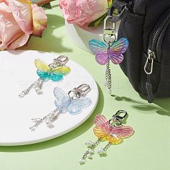 アクリル蝶ペンダント装飾  ガラス模造パールビーズと合金スイベルクラスプ付き  ミックスカラー  95mm&nbsp;HJEW-JM01779