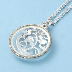 女性のための合金の花とガラスの虫眼鏡ペンダントネックレス  銀  18.50インチ（47cm）&nbsp;LS-MAGL-PW0001-01S