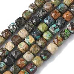 天然アフリカンターコイズ（ジャスパー）ビーズ連売り  キューブ  多面カット  6x6x5.5~6mm  穴：0.9mm  約66個/連  14.84''（37.7センチメートル）&nbsp;G-L651-D02-6x6mm