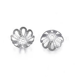 変色しない304ステンレススチールビーズキャップ  マルチ花弁  花  ステンレス鋼色  10x3mm  穴：1.2mm&nbsp;STAS-S057-52