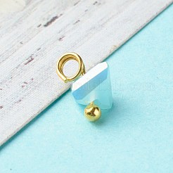 電気メッキガラスチャーム  真鍮ボールヘッドピン付き  三角形  ターコイズ  8x6x4.5mm  穴：1.8mm&nbsp;PALLOY-JF00821-03
