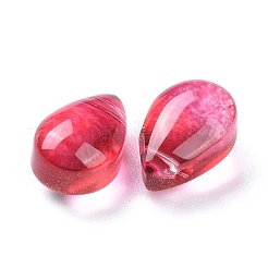 クリアガラスチャーム  キラキラゴールドパウダー  ティアドロップ  レッド  9x6x5mm  穴：1mm&nbsp;GGLA-M004-05B-01